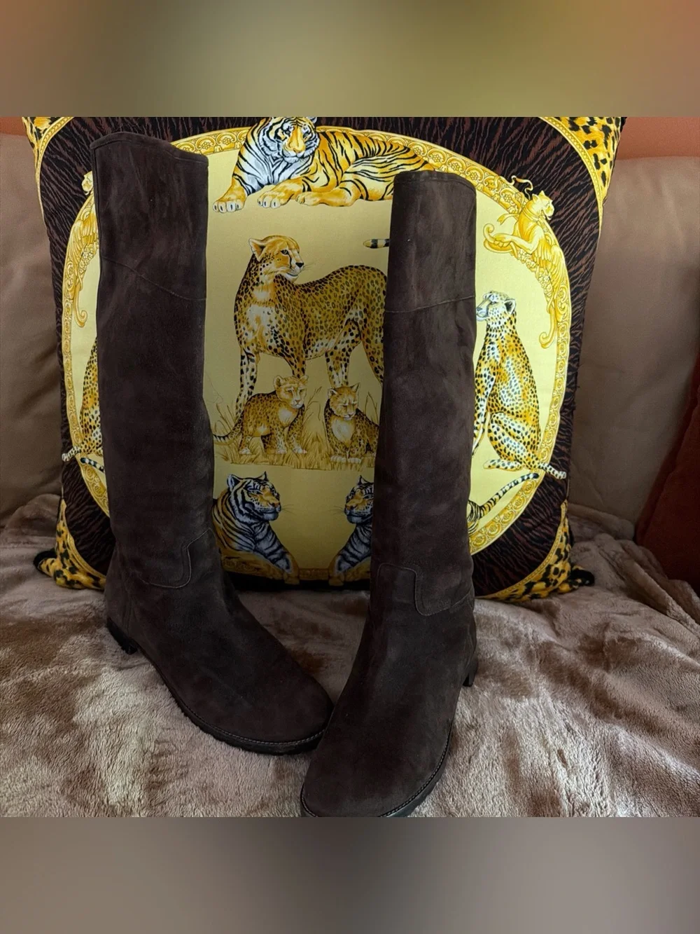 Giuseppe Zanetti Brown Suede Knee High Boots Size 38.5 Italy